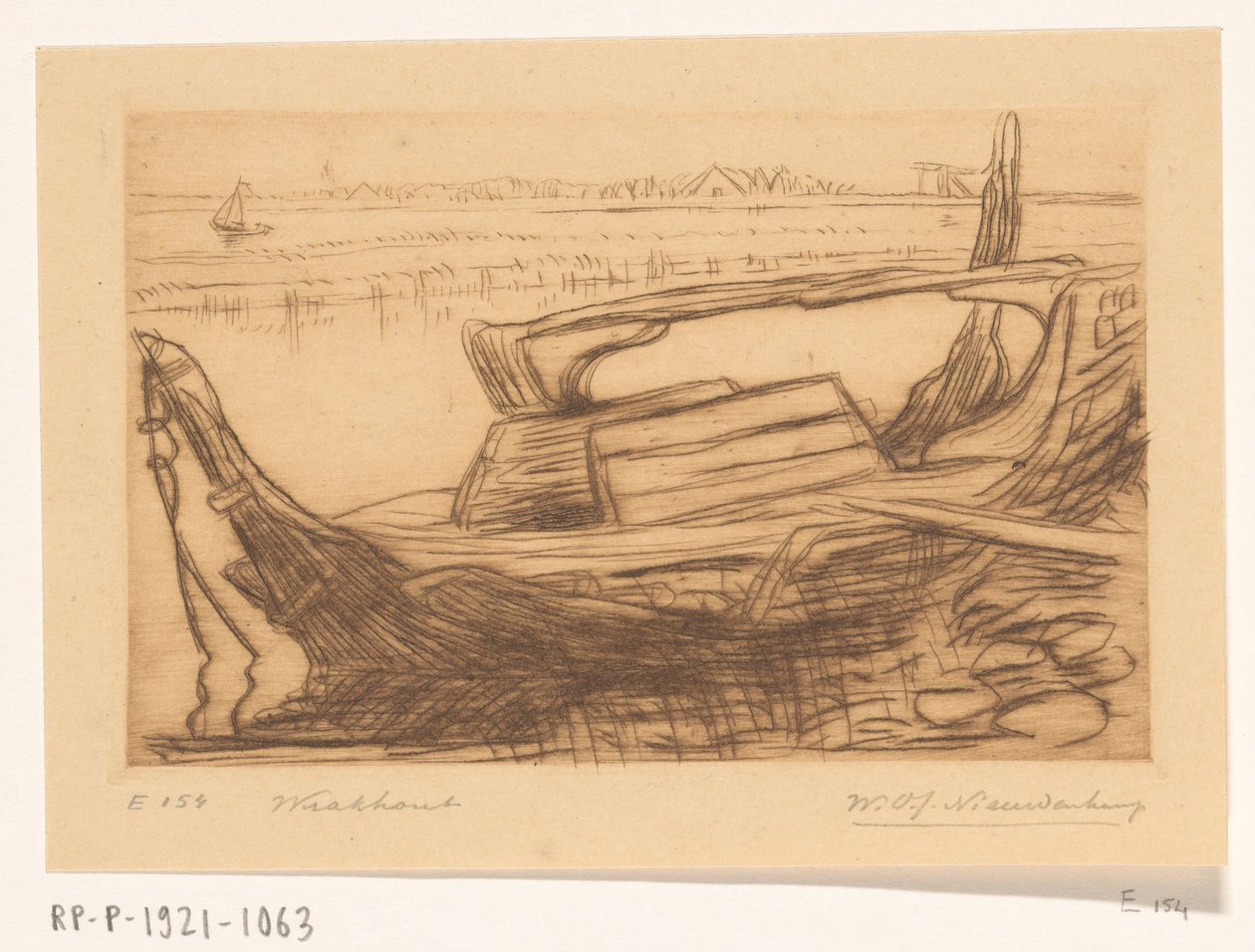 Vrak av en botter i hamnen i Monnickendam Wreckwood (originaltitel) av Wijnand Otto Jan Nieuwenkamp (signed by artist)