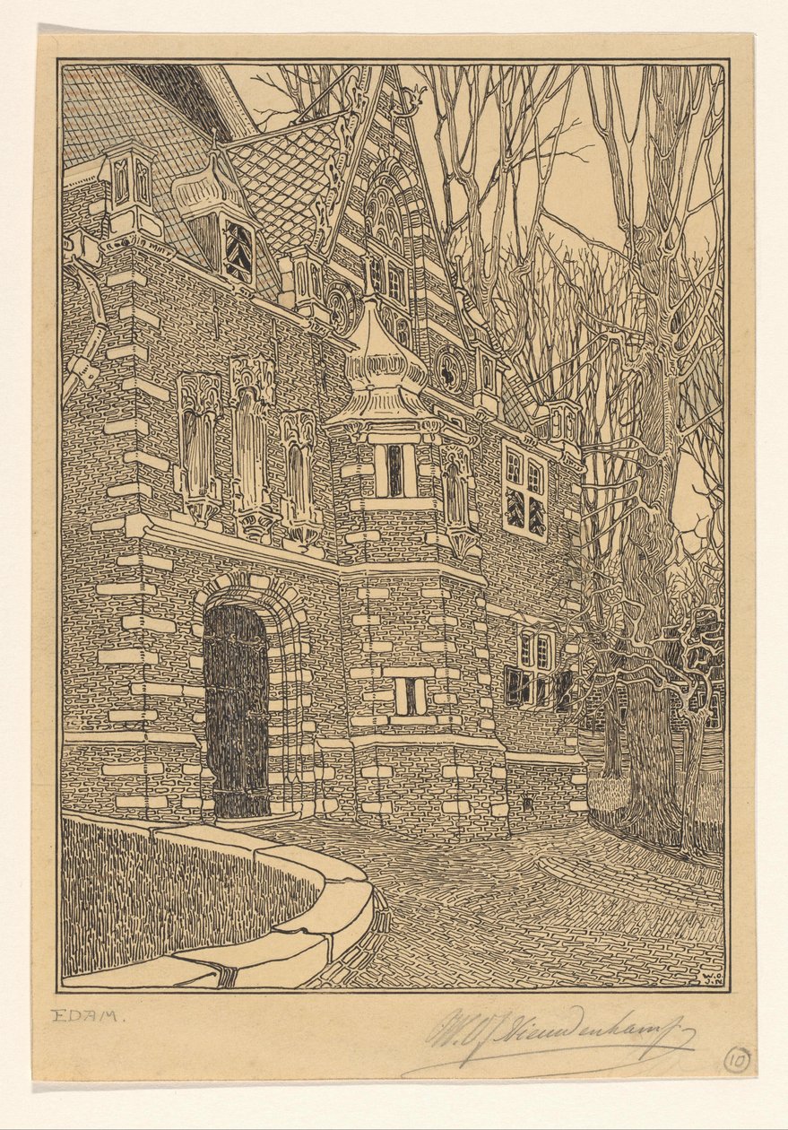 Södra portalen av Grote eller Sint-Nicolaaskerk i Edam av Wijnand Otto Jan Nieuwenkamp (signed by artist)