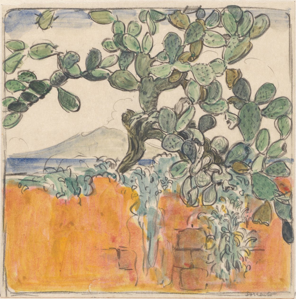 Vy med kaktus på Vesuvius från Sorrento av Wijnand Otto Jan Nieuwenkamp