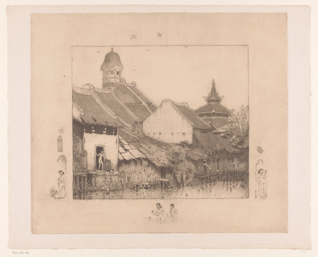 Hus och badgäster i Semarang I Kampong. Semarang (originaltitel) av Wijnand Otto Jan Nieuwenkamp
