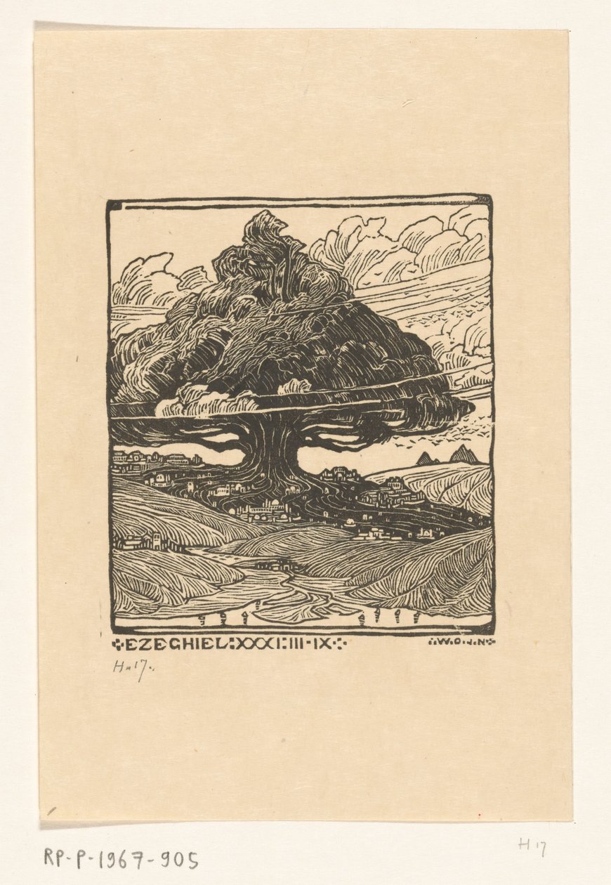 Städer under en ceder i ett bergslandskap Dreamview of Ezekiel (originaltitel) av Wijnand Otto Jan Nieuwenkamp