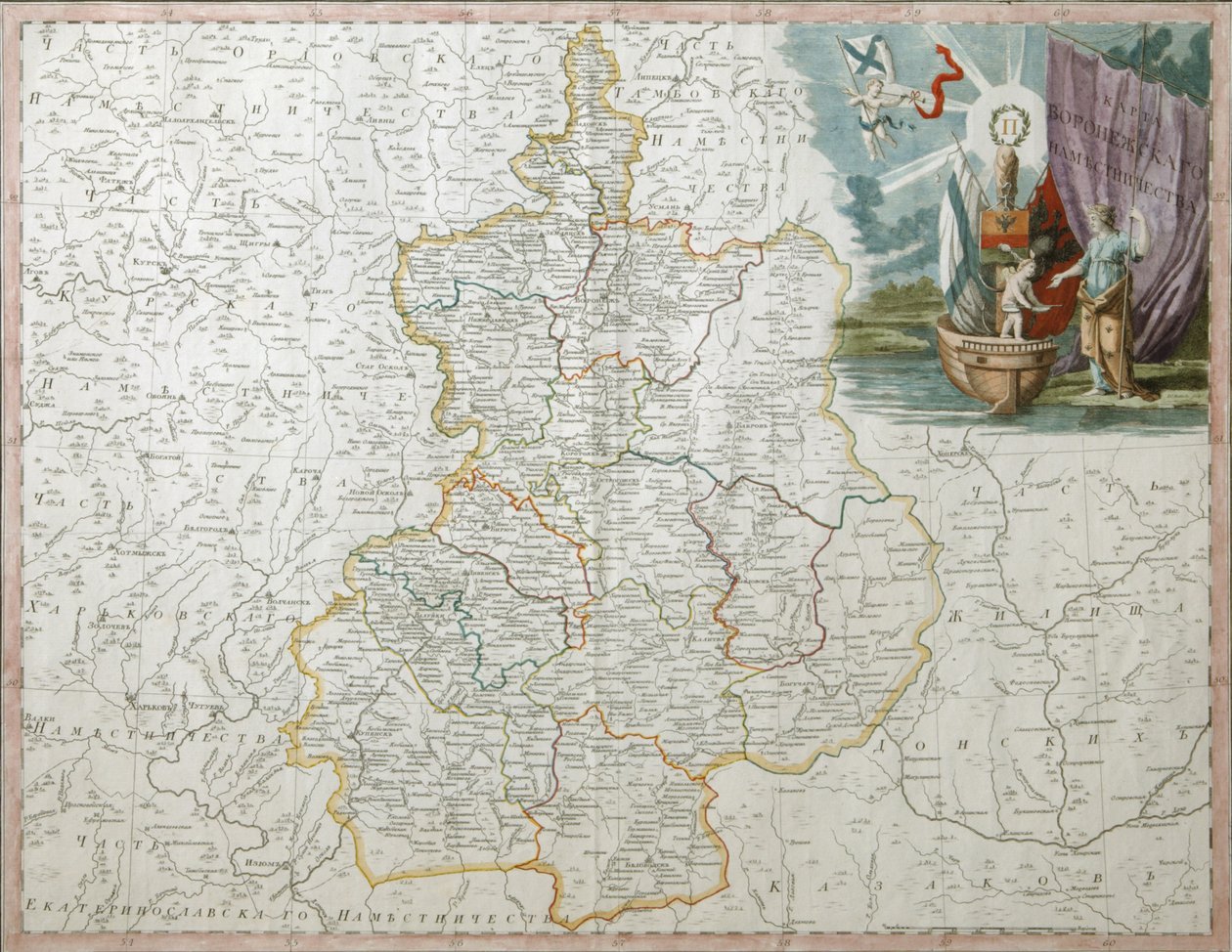 Karta över Voronezh Governorate, 1792 av Wilbrecht