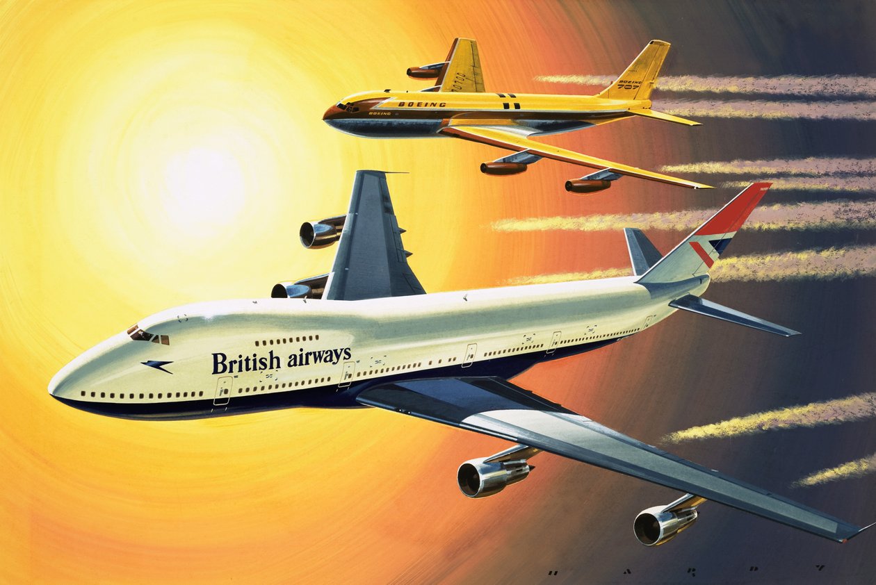 Boeing 747 med Boeing 707 i bakgrunden av Wilf (20th century) Hardy