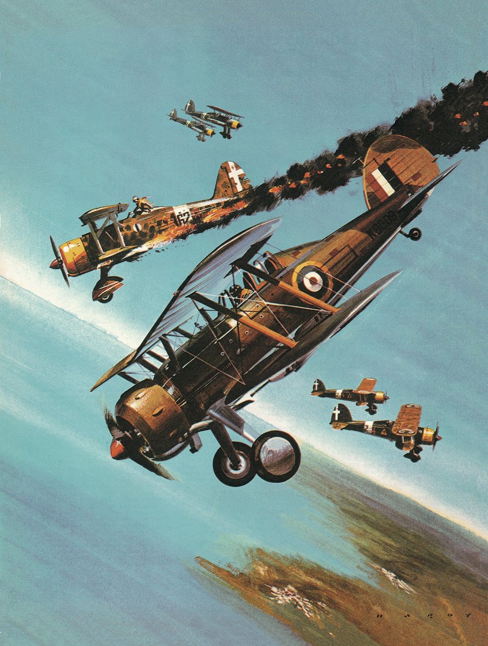 Berömda flygplan och deras piloter: Gloster Gladiator - skvadronchefen Pattle av Wilf (20th century) Hardy