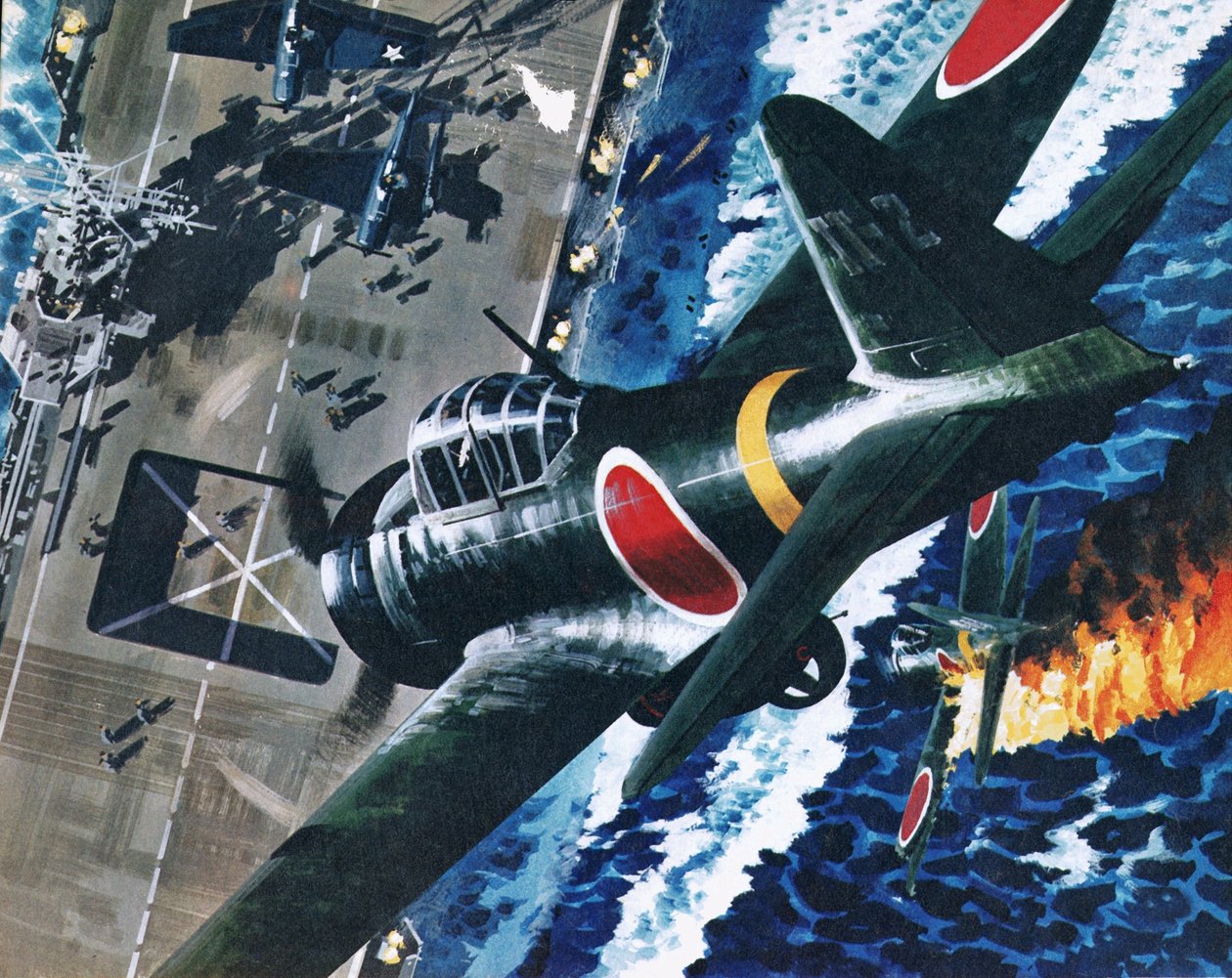 Japansk självmordsattack mot amerikanskt hangarfartyg av Wilf (20th century) Hardy