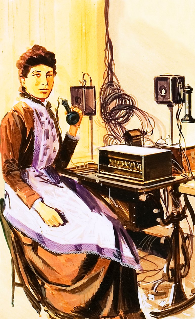 Telefonväxeln i Croydon 1884 av Wilf (20th century) Hardy