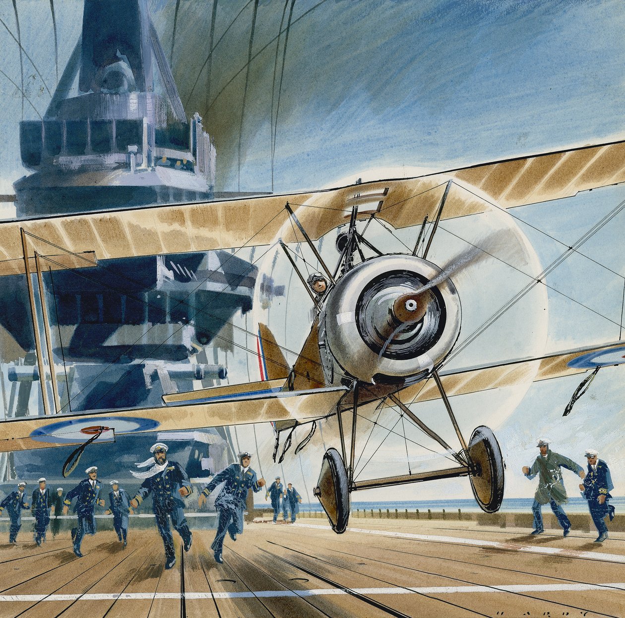 The First Deck Landing (gouache på papper) av Wilf (20th century) Hardy