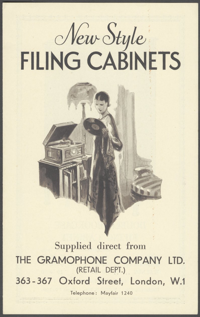 The Gramophone Company Arkivskåp, 1920-talet av Wilfred Fryer, Curtis Advertising Agency
