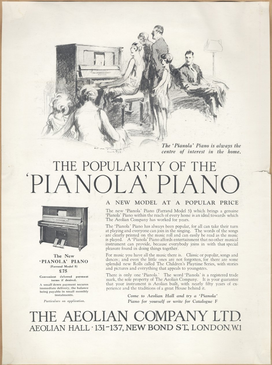 Aeolian Company Pianolas, 1920-talet av Wilfred Fryer