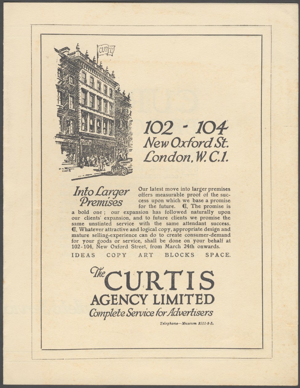 Curtis reklambyrå, 1920-talet av Wilfred Fryer