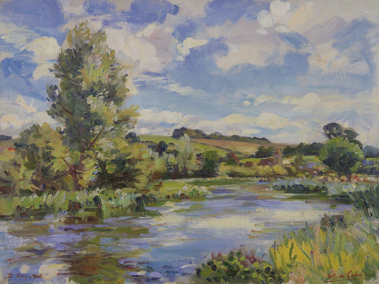Ett solbelyst flodlandskap av Wilfred Gabriel de Glehn
