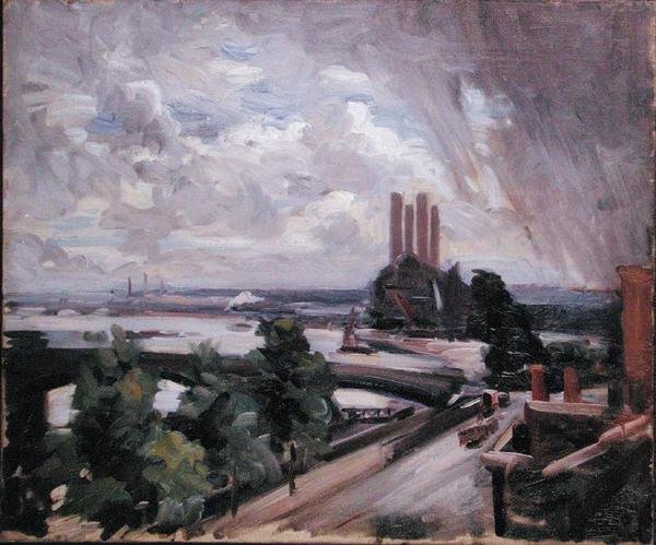 Battersea Bridge från Cheyne Walk, Chelsea (olja på duk) av Wilfred Gabriel de Glehn