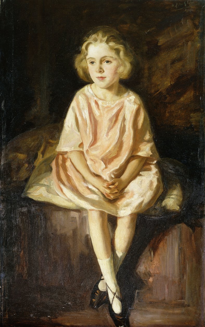 Porträtt av fröken Vincent sittande i en rosa klänning av Wilfred Gabriel de Glehn