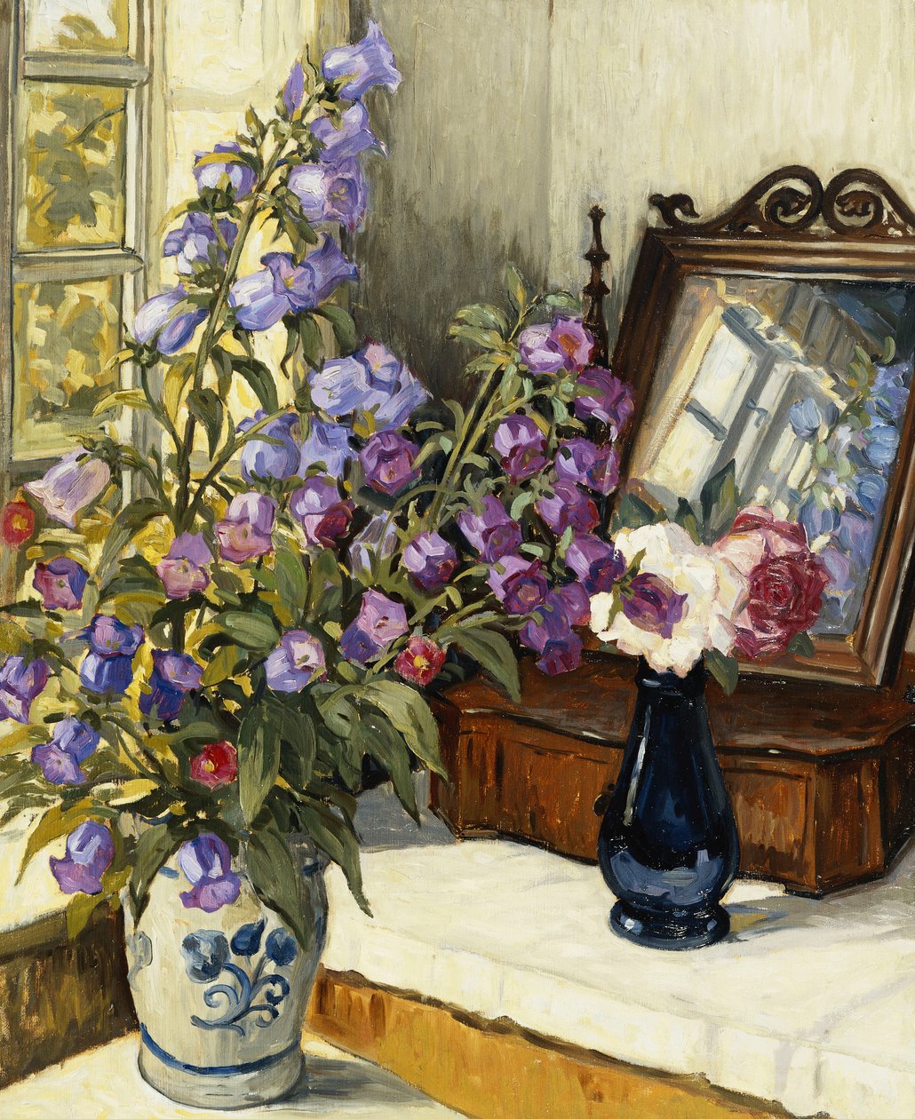 Foxgloves och rosor på ett sminkbord av Wilfred Peter Glud