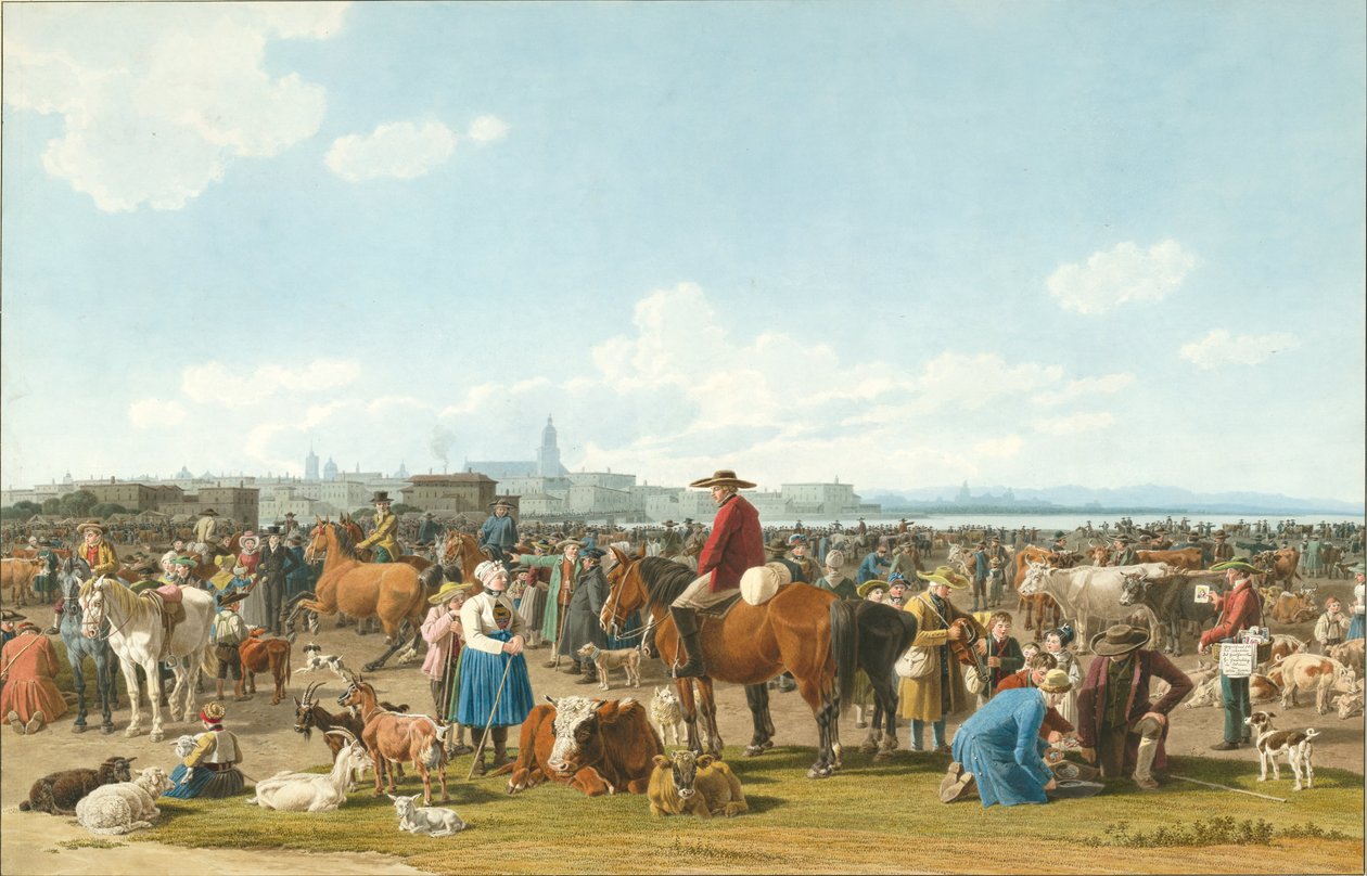 Cattle Market before a Large City on a Lake, 1820 av Wilhelm Alexander Kobell