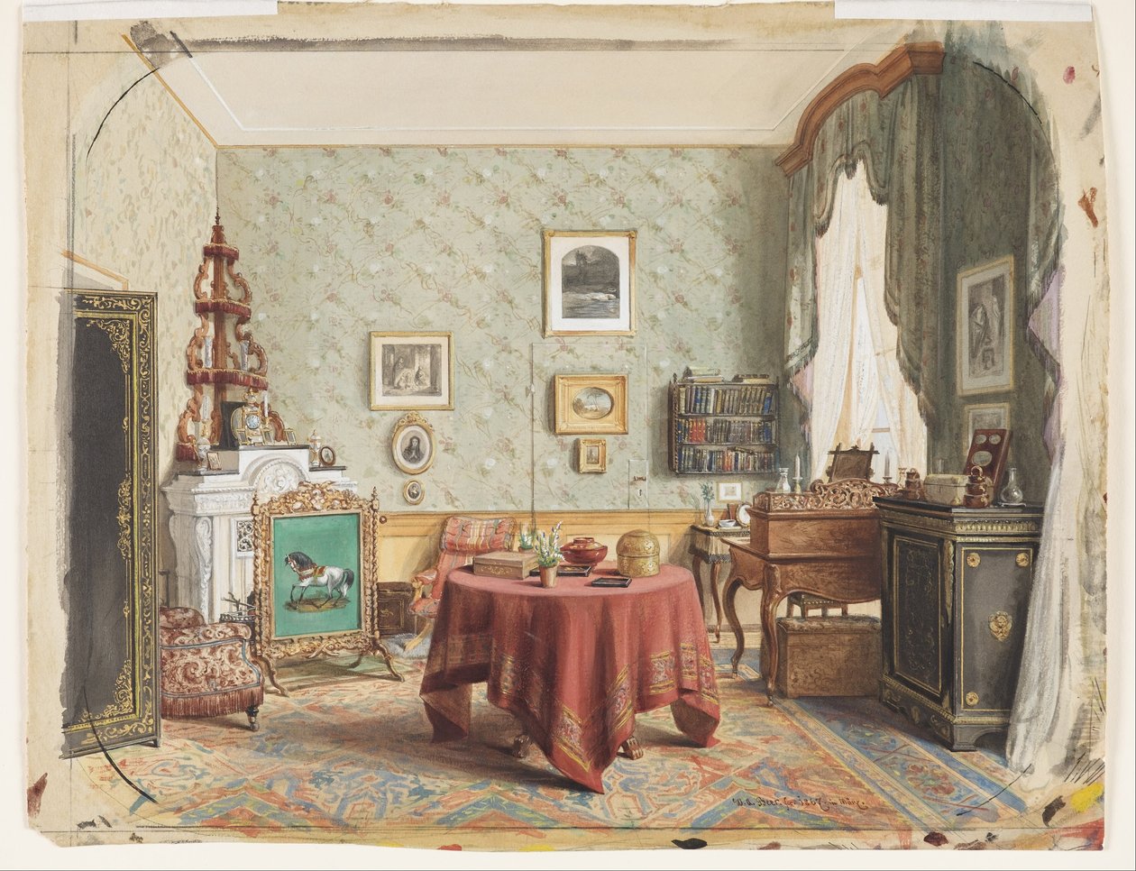 En vardagsrum med ett skrivbord av Wilhelm Amandus Beer