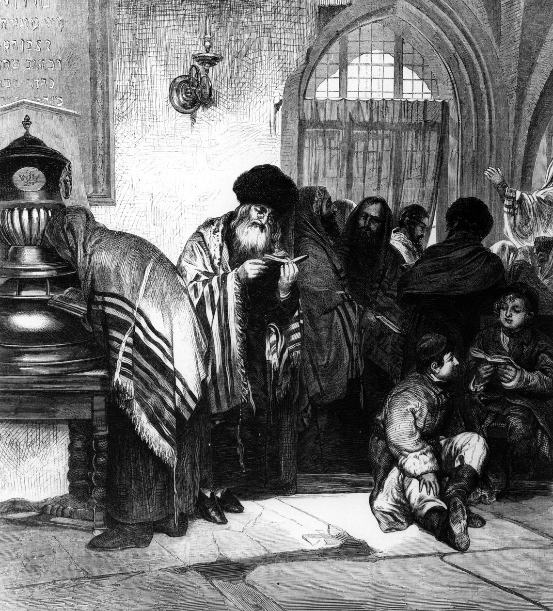 Polska judar i en synagoga av Wilhelm August Stryowski