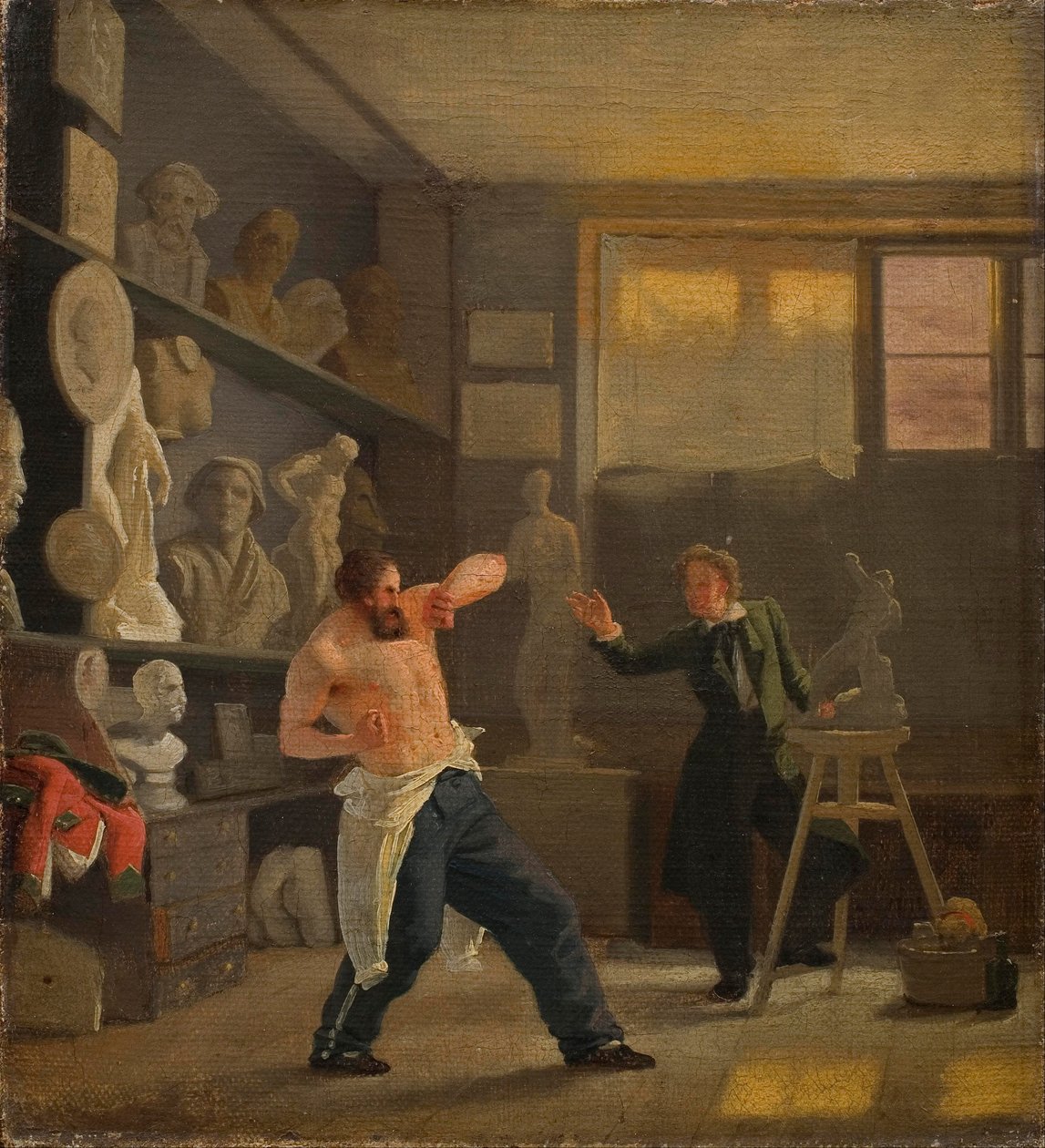 En skulptör i sin ateljé som arbetar från livet. Medaljören Christen Christensen. av Wilhelm Bendz