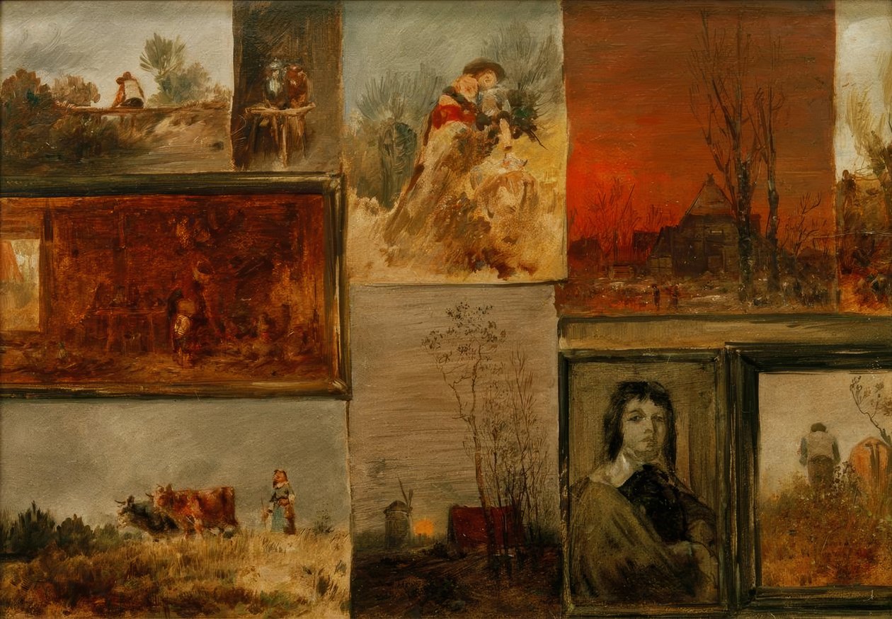 Samlarbild med 9 studier av Wilhelm Busch
