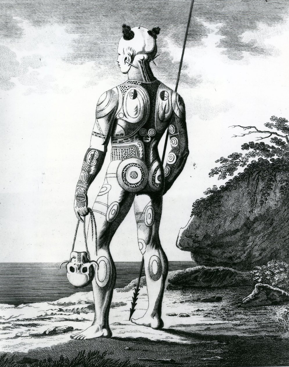 En ung Noukahiwan man inte helt tatuerad, 1813 av Wilhelm Gottlieb Tilesius von Tilenau