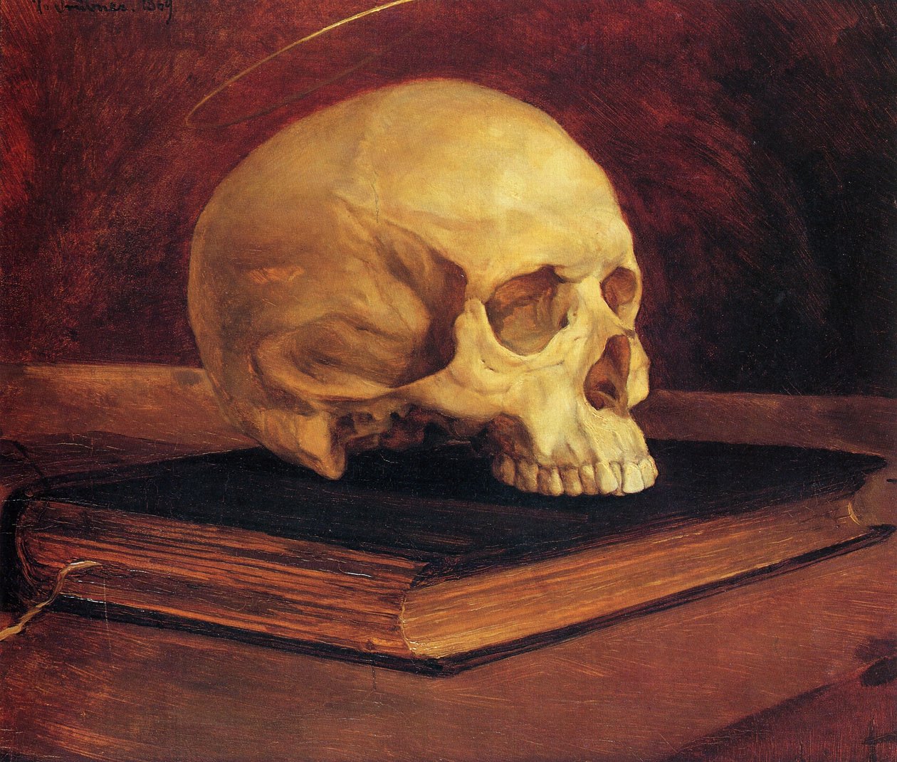 Vanitas stilleben. Skalle på en bok av Wilhelm Trübner
