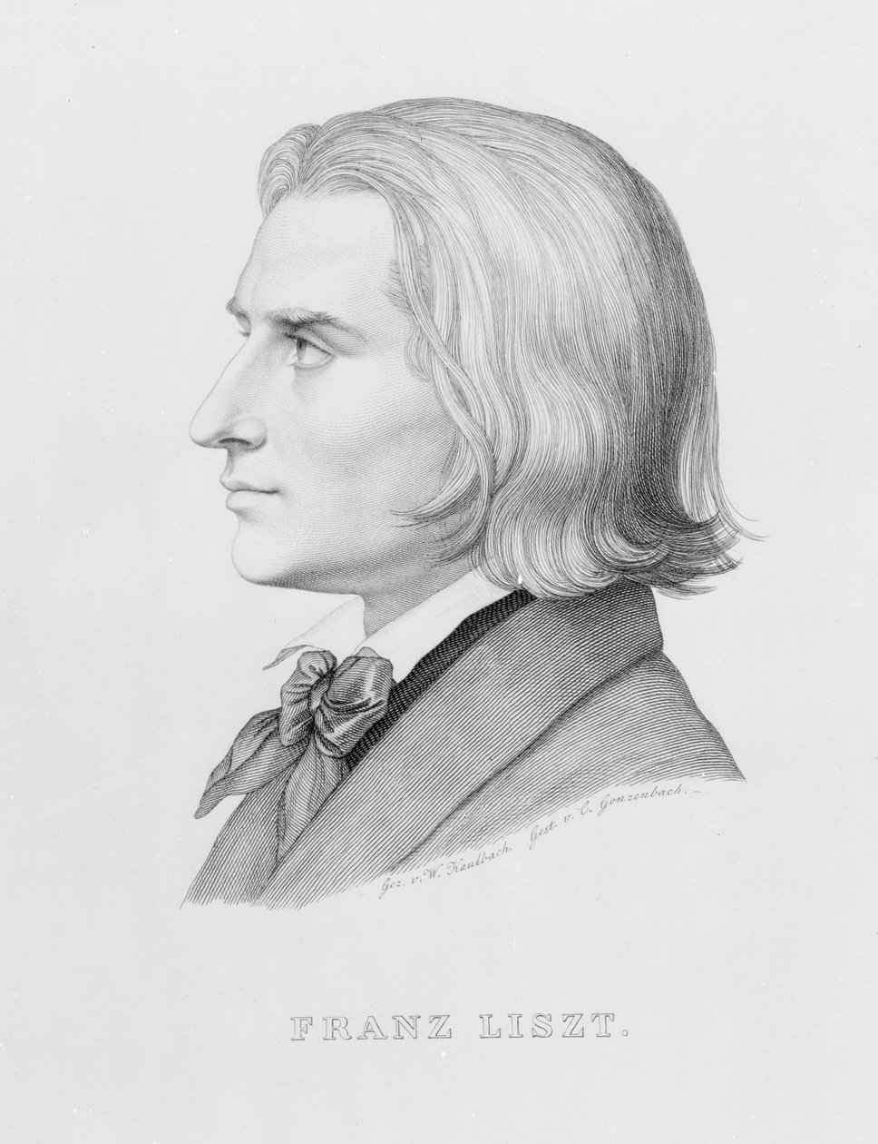 Franz Liszt, graverad av Gonzenbach av Wilhelm von Kaulbach