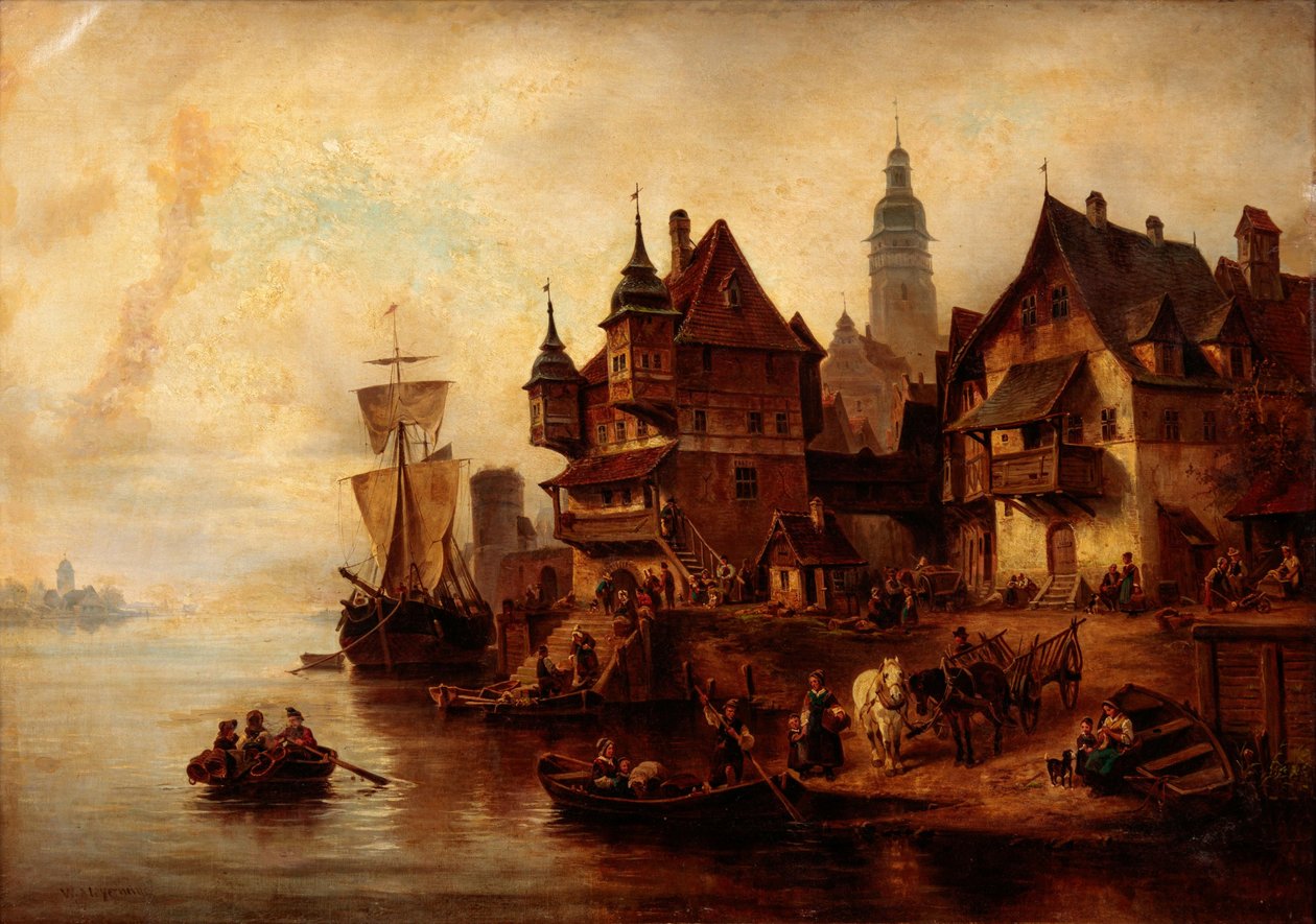 Bylandskap vid vattnet av William Alexander Meyerheim av Wilhelm Alexander Meyerheim
