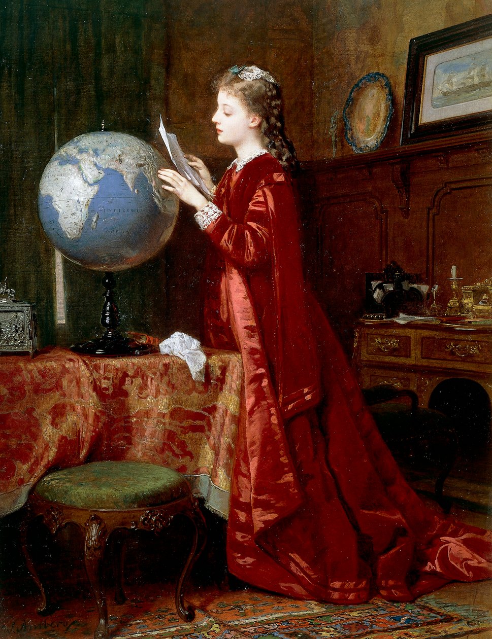 Far away places, av Wilhelm Amberg (1822-1899), olja på duk, 84x63 cm, Tyskland av Wilhelm Amberg