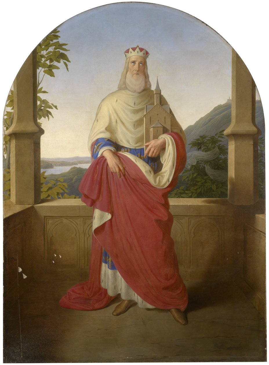 Saint Leopold framför utsikt över Donau och Leopoldsberg i bakgrunden av Wilhelm August Rieder