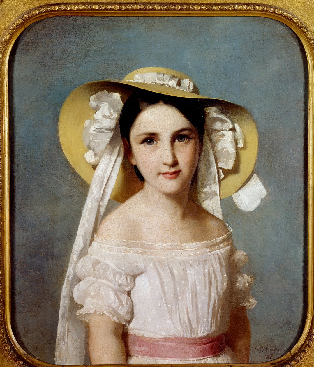 Porträtt av fröken Emily Leo. Porträtt av en ung flicka. Målning av Whilem Lehmann (1819-1905) av Wilhelm Auguste Rudolf Lehmann