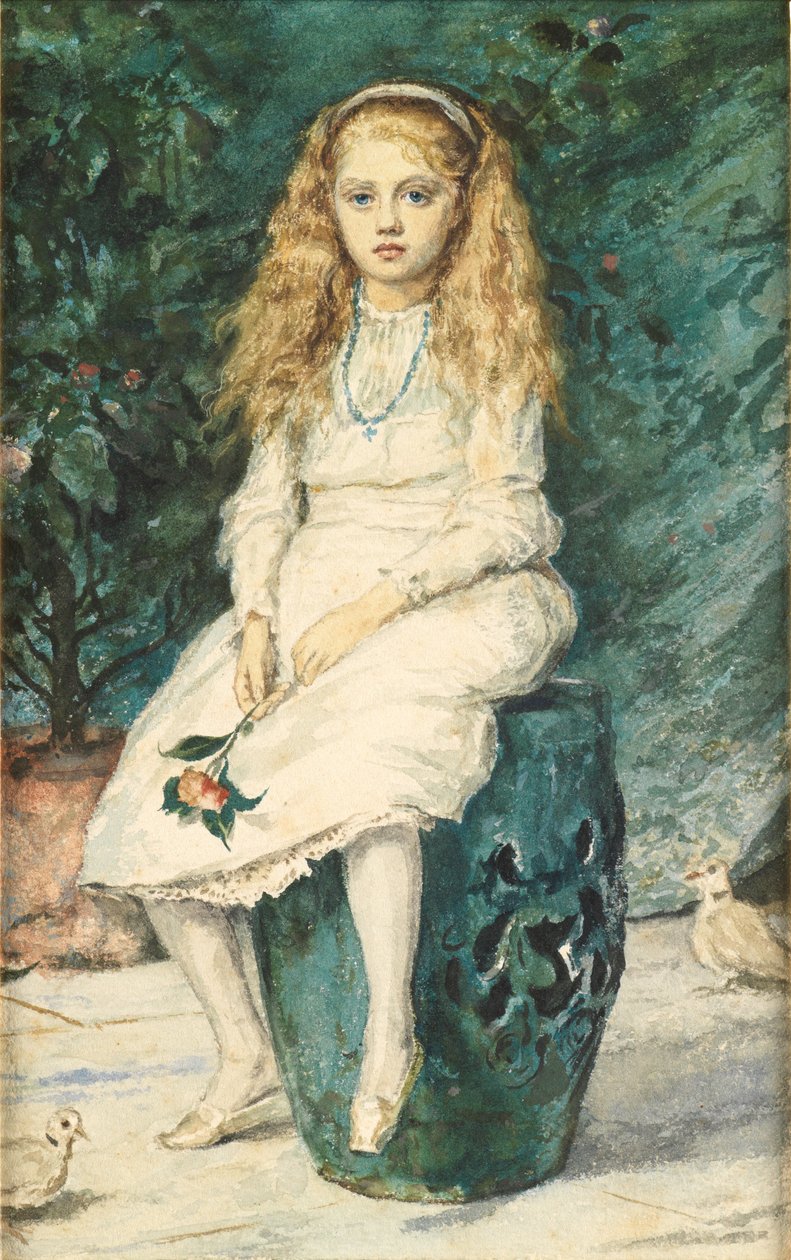 Porträtt av Nina Lehmann, nio år, efter Millais (wc och penna på papper) av Wilhelm Auguste Rudolf Lehmann