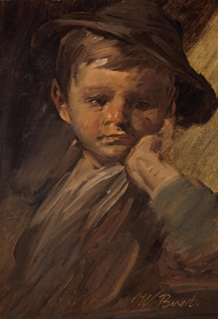 Porträtt av en pojke med stor hatt av Wilhelm Busch