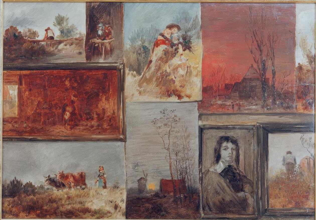 Samlarbild med nio studier av Wilhelm Busch