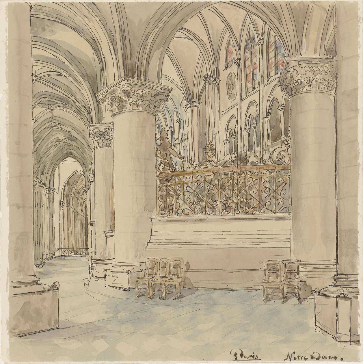 Interiör av Notre-Dame i Paris av Wilhelm Cornelis Bauer