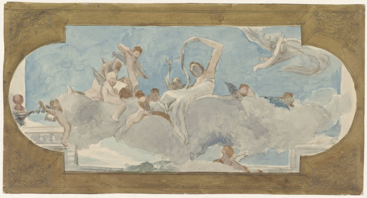 Takmålning med figurer sittande på moln av Wilhelm Cornelis Bauer