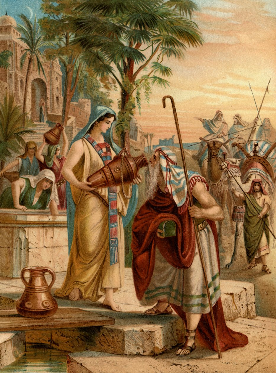 Eliezer testar Rebecca (färg litho) av Wilhelm Ebbinghaus