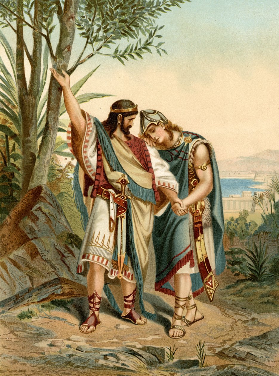 Jonathan och Davids vänskap (färg litho) av Wilhelm Ebbinghaus