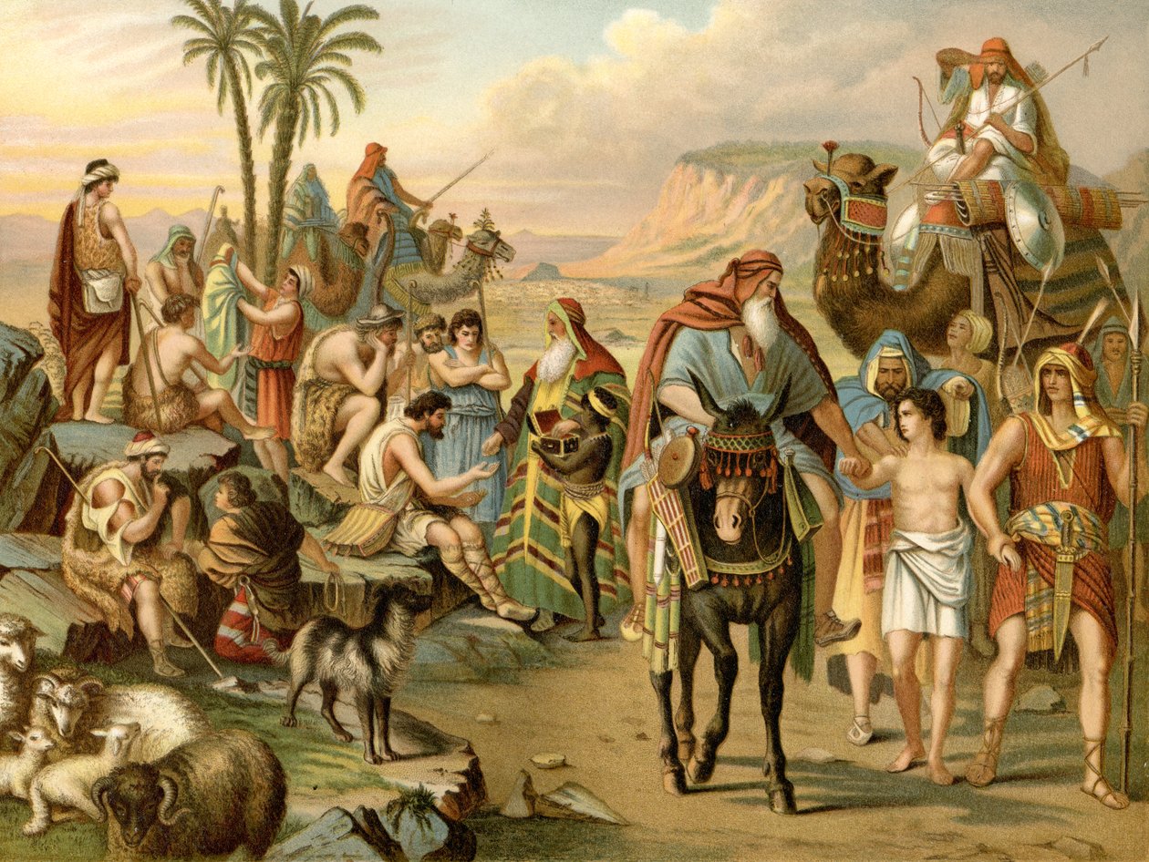 Joseph säljs av sina bröder (färg litho) av Wilhelm Ebbinghaus