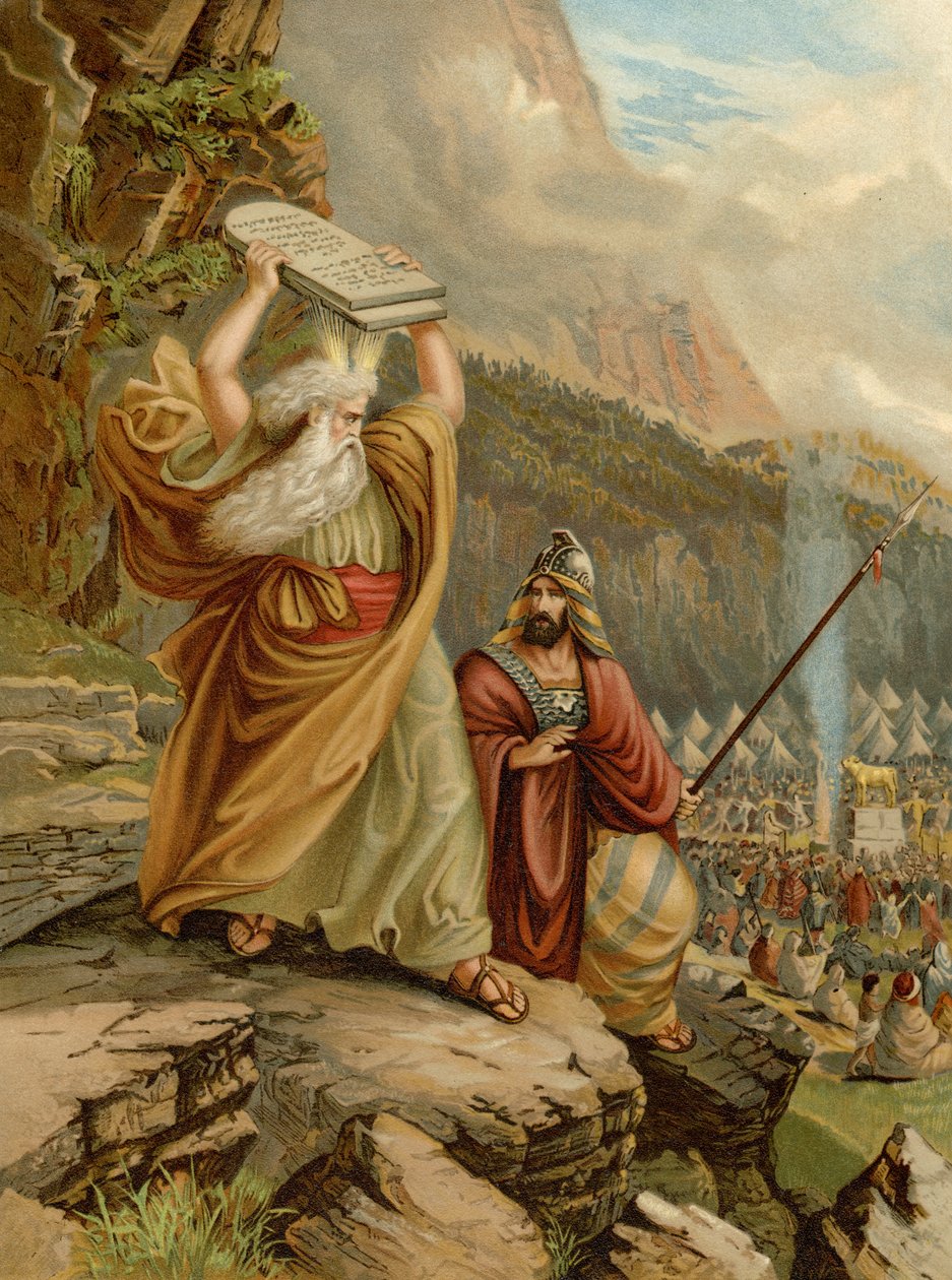 Moses förstör lagens tabeller (färg litho) av Wilhelm Ebbinghaus