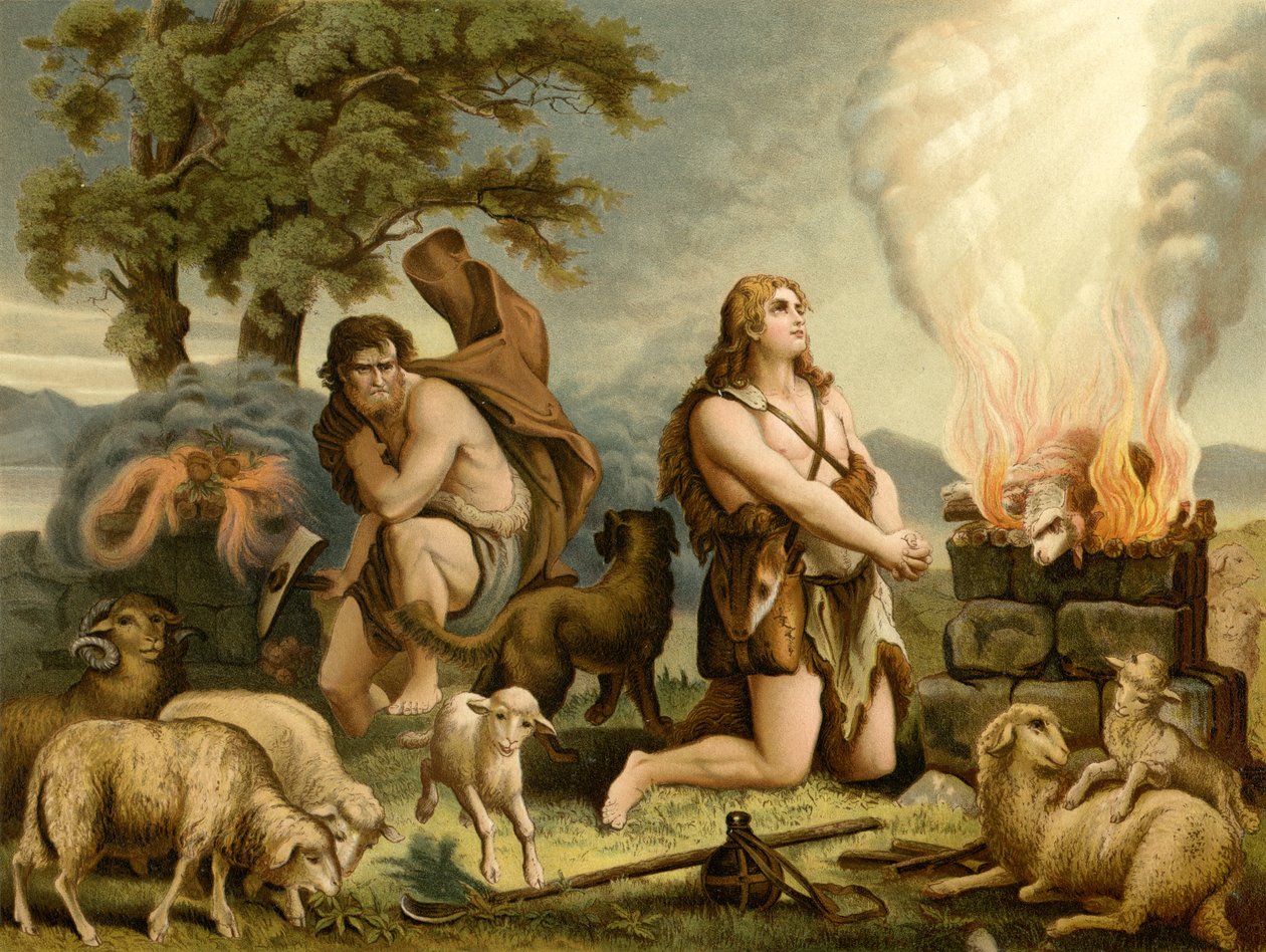 Kains och Abels offer (färg litho) av Wilhelm Ebbinghaus