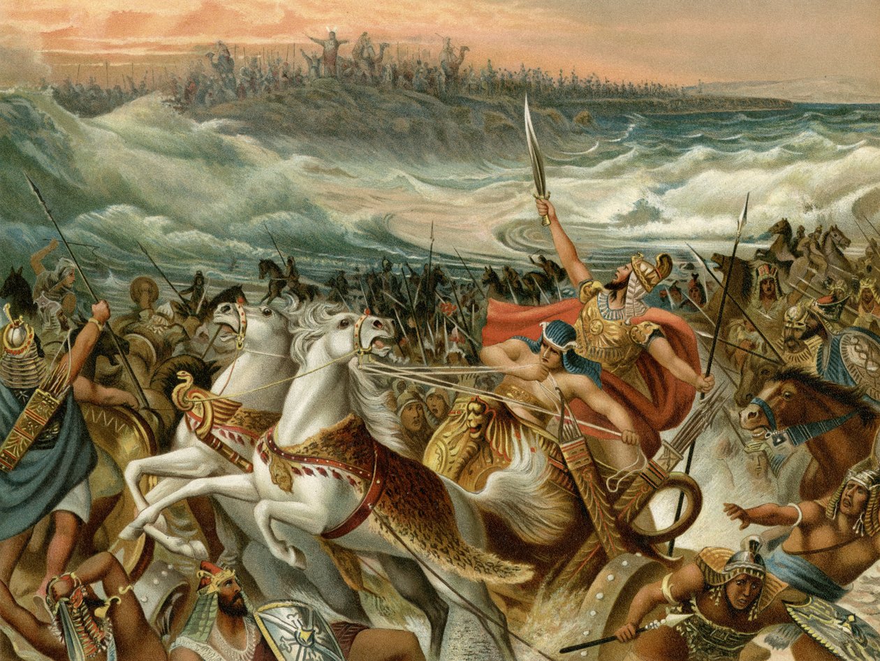 Israeliterna räddar från Röda havet (färg litho) av Wilhelm Ebbinghaus