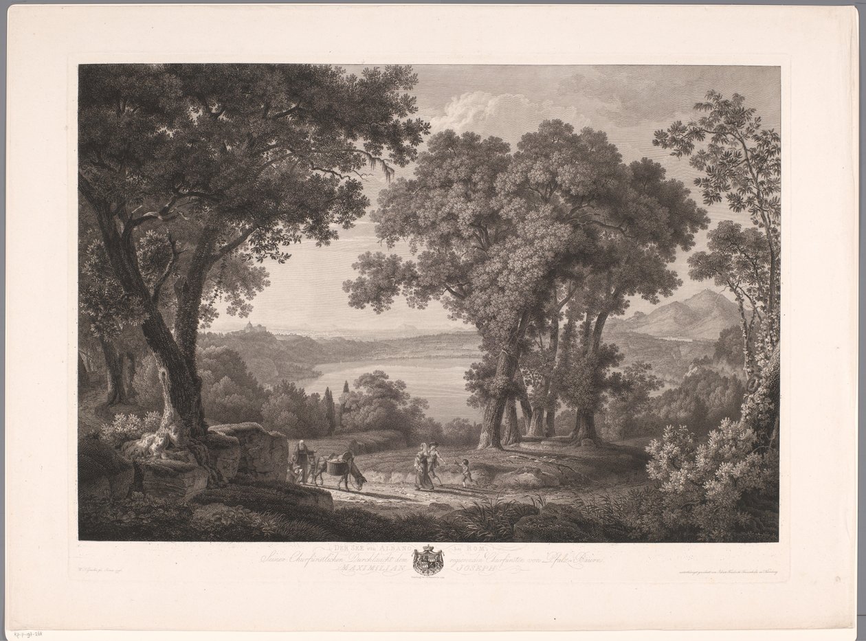 Utsikt över sjön Albano nära Rom Der See von Albano dei Rom (titel på objekt) av Wilhelm Friedrich Gmelin