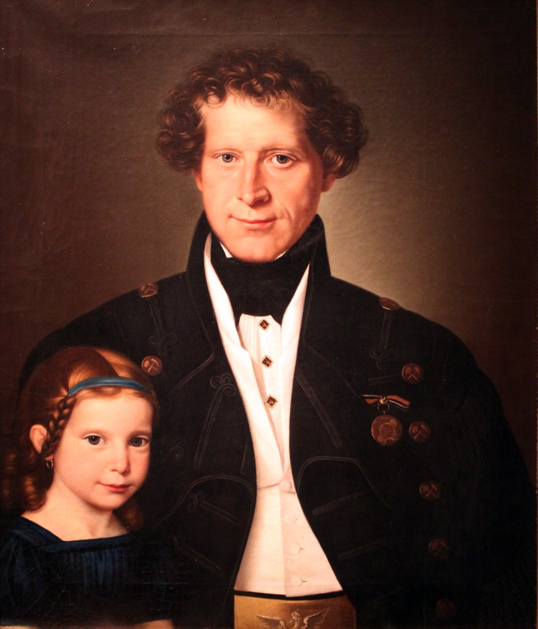 Hyttmästaren Ferdinand Zimmermann med dottern Marie} av Wilhelm Gottfried Bauer