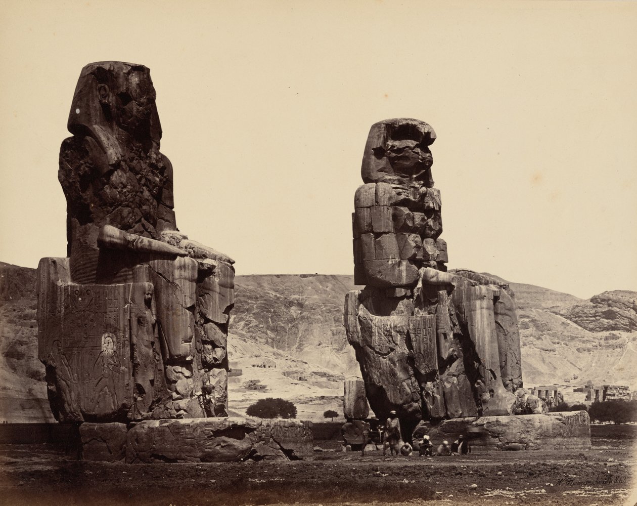 Memnons kolosser vid Thebe, ca 1859 (foto) av Wilhelm Hammerschmidt