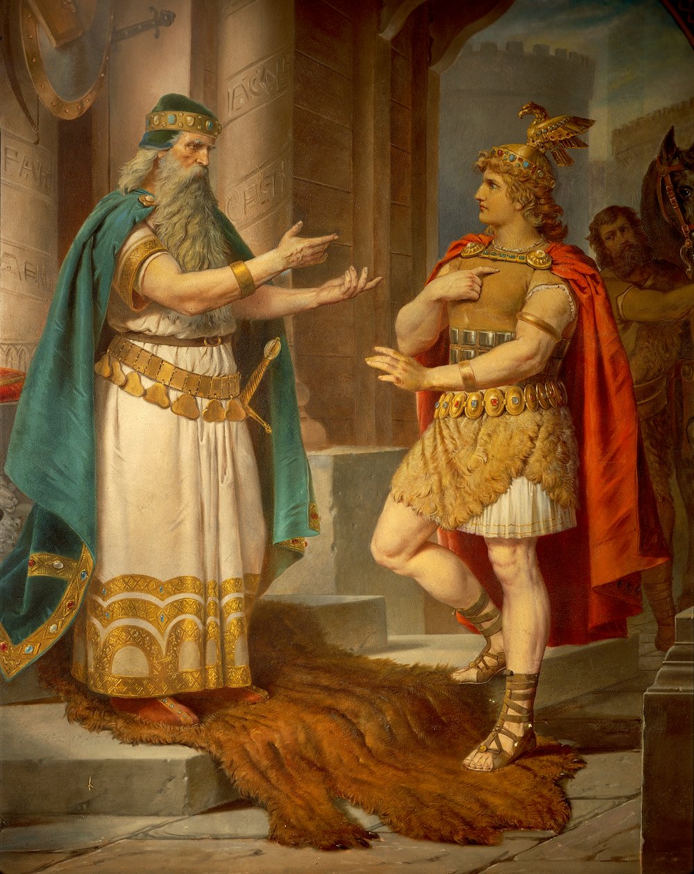 Kung Sigurd möter den vise eremiten Grypin, från Sigurd Saga, Nedre salen, c.1882-83 (väggmålning) av Wilhelm Hauschild