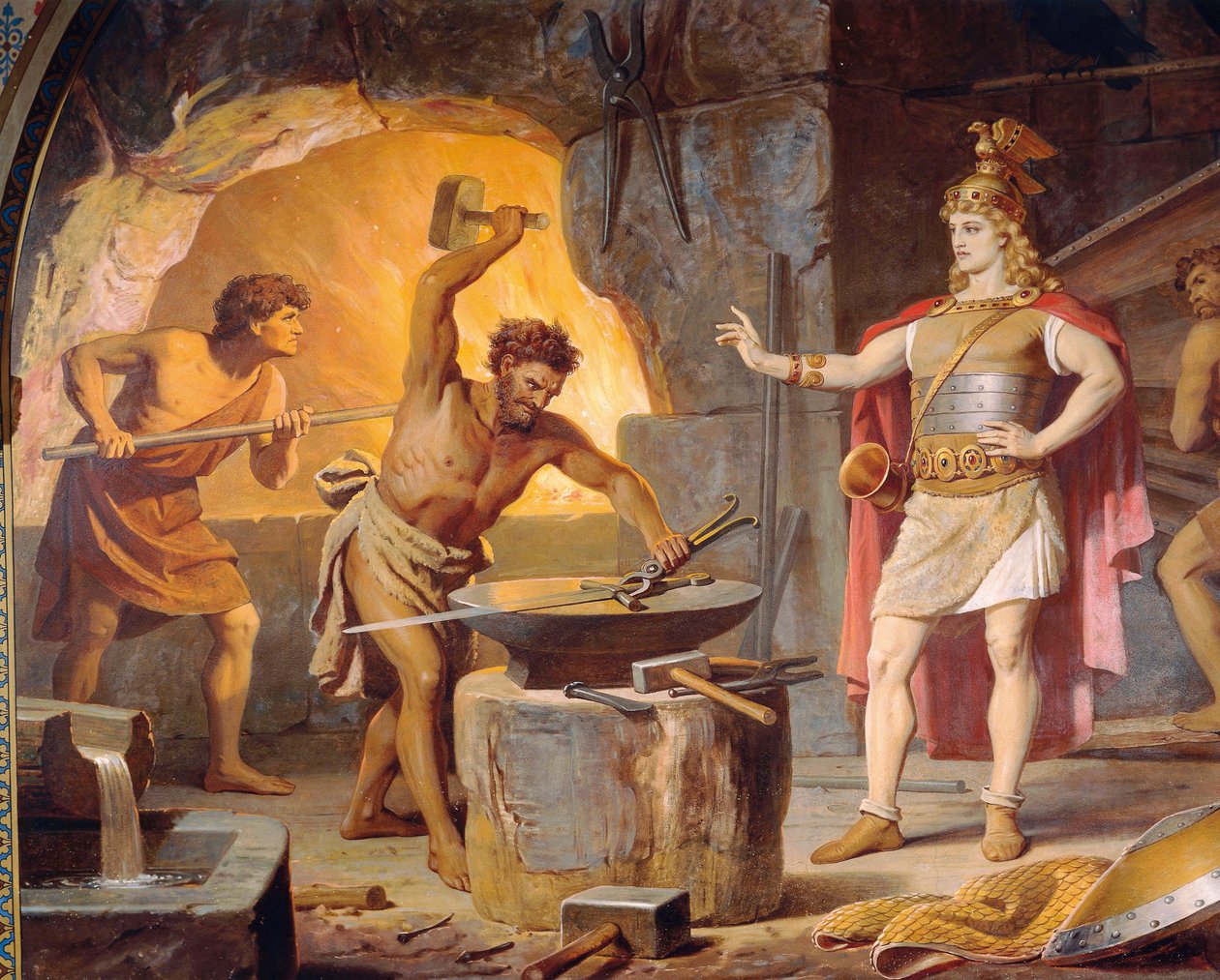 Sigurd går till dvärgen Mime, från Sigurd Saga, Nedre salen, c.1882-83 (väggmålning) av Wilhelm Hauschild