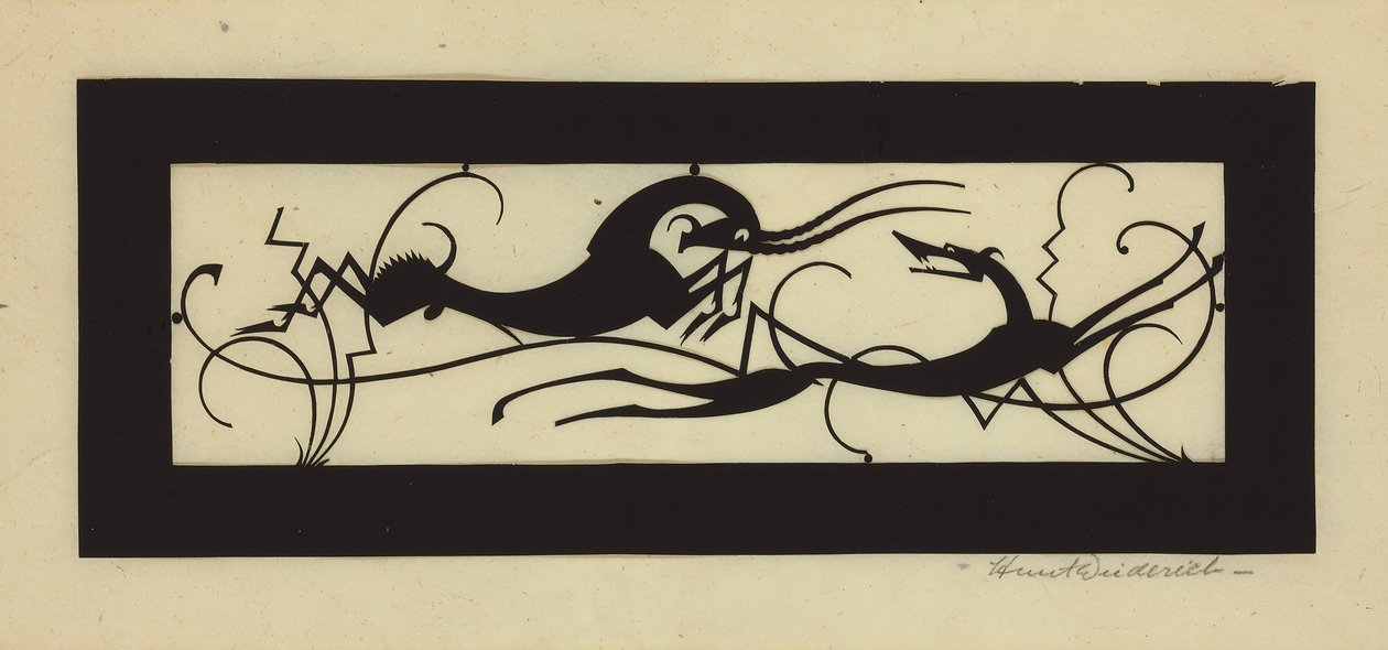 Goat and Hound (klippt papper som lagts på vävnad) av Wilhelm Hunt Diederich