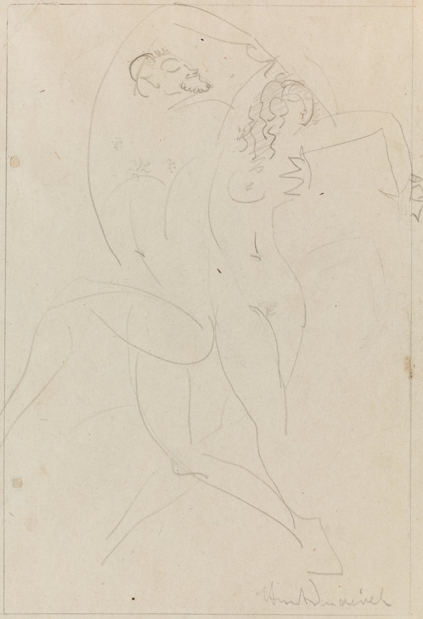 Nymf och satyr, ca 1915 (grafit på papper) av Wilhelm Hunt Diederich