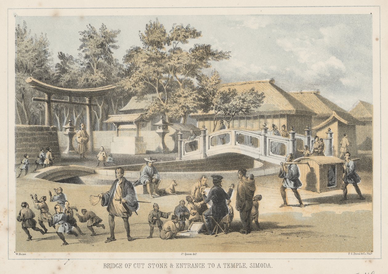Bro av huggen sten och ingången till ett tempel, Simoda, 1855 av Wilhelm Joseph Heine