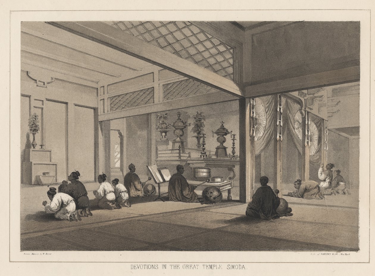 Andakt i det stora templet, Simoda, 1855 av Wilhelm Joseph Heine